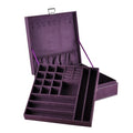 Jewelry Boxes 10 x 10 Inches 2-layer Handle Necklace Holder Organizer Jewellery Women Rings Storage Display Girls Earrings Case Lockable Jewelry Tray GY641 (Purple) - color: Purple