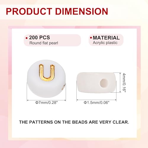 HARFINGTON 200 Pcs 4x7mm Acrylic Letter Beads, Round White Alphabet Beads Letter U, Alphabet Spacer Beads for Jewelry Making Bracelets Necklaces - style: Letter U