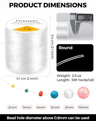 2 Rolls FIVEIZERO Elastic Bracelets String Cord, 0.4/0.5/0.6/0.7/0.8/1mm Round Crystal Elastic String for Bracelets Necklace Beading & Jewelry Making, Total 218Yds Transparent Stretch Bead Cord Thread - size: 0.8mm Round Crystal Clear (2 Pack)