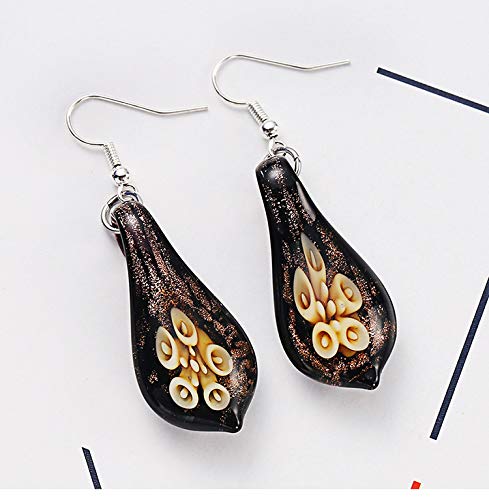 Glass Water Drop Shape Glaze Spiral Dangle Earrings Lampwork Handmade Glass Bead Geometric Earrings for Women Jewelry - color: Flower Yellow