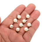 PATIKIL Pearl Charm, 100pcs Pearl Beads Faux Pearl Pendant Charm DIY for Jewelry Making Bracelets Earrings Necklace Crafts - color: Silvery Beige, size: 8mm