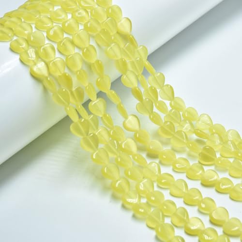40pcs 10mm Yellow Cat's Eye Heart Stone Loose Gemstone Beads Semi-Precious Craft Supplies for DIY Jewelry Making - color: Heart10mm Yellow