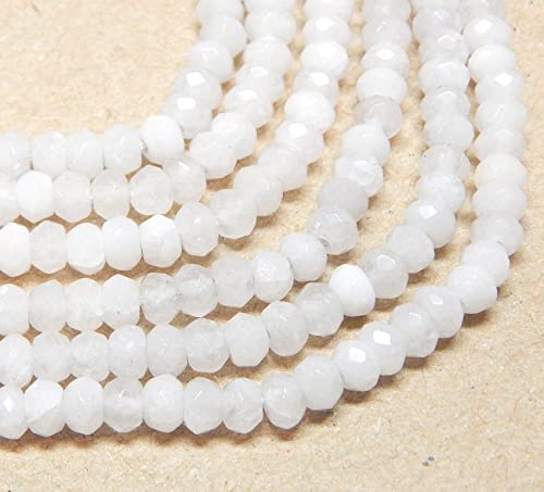 Perlin Agate & Jasper Gemstone Strand Beads 4 mm Rondelle 110 Pieces Jewellery Beads Semi-Precious Stone for Jewellery Necklace Bracelet Earrings (White Agate) - color: White Agate