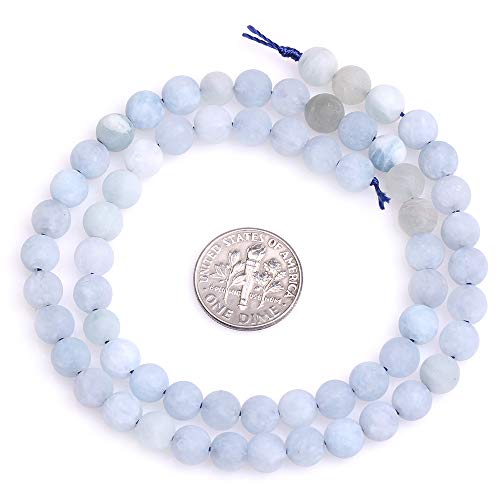 GEM-Inside Natural 6mm Aquamarine Quartz Gemstone Loose Beads Frosted Round A Grade Crystal Energy Stone Power for Jewelry Making 15" - color: Aquamarine, size: 6mm