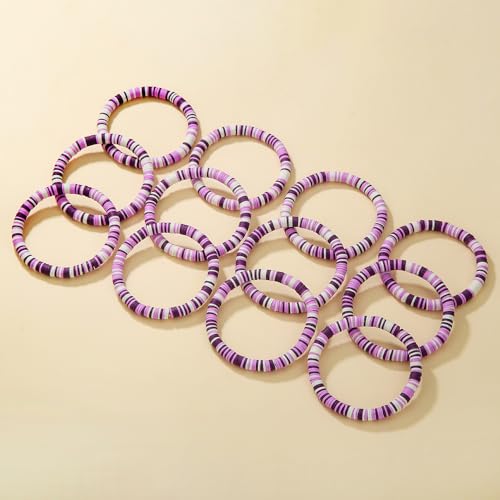 12pcs Friendship Bracelets Beaded Bracelets Heishi Bracelet Cute Bracelets Stack Vinyl Clay Disc Bead Surfer Stretch Summer Beach Bracelets For Women Preppy Bracelets - color: B-color 7