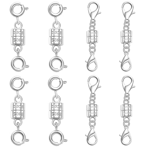 S925 Silver Magnetic Necklace Clasps, S925 Jewelry Making Connectors, Chain Extender Converters for Bracelets Necklace, 8 Pack (8pcs Silvery B) - color: 8pcs silvery B