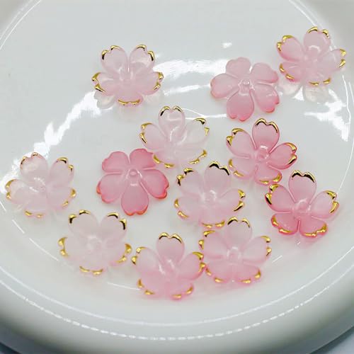 50Pcs Cherry Blossom Acrylic Flower Beads, Mini Floral Spacer Beads for Jewelry Making 5-Petal Gradient Flower Bead Gold-Plated Flowers Bead Charms for Bracelets (Pale Pink Gradient) - color: Pale Pink Gradient