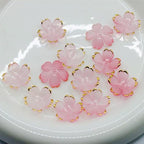 50Pcs Cherry Blossom Acrylic Flower Beads, Mini Floral Spacer Beads for Jewelry Making 5-Petal Gradient Flower Bead Gold-Plated Flowers Bead Charms for Bracelets (Pale Pink Gradient) - color: Pale Pink Gradient