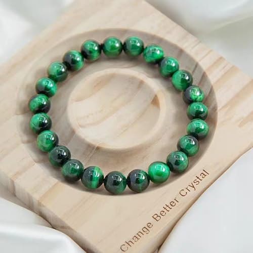 Handmade 8mm Beaded Bracelets For Men Protection Bracelet For Women Chakra Feng Shui Stretchy Handmade Lucky Money Stretchy Crystal Bracelets Best Gifts - color: Simulated Green Tiger