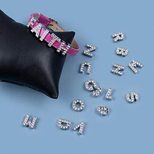 AUEAR, 36 Pack Silver 8mm Full Rhinestone Slide Charms Alloy Letter Crystal A-Z Alphabet with 0-9 Numbers for Bracelets Wristbands DIY Jewelry Making - color: Silver, size: 36 Pack