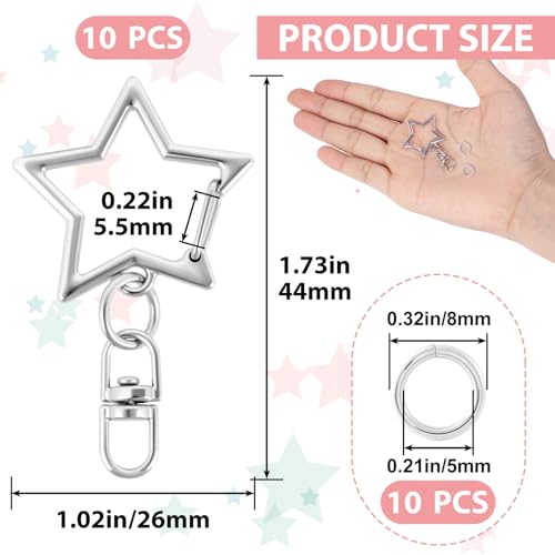 20pcs Star Shaped Spring Snap Clasps, Swivel Keychain Clip Buckle with Open Jump Ring, Zinc Alloy Snap Hook Jewelry Clasps for Keychain DIY Crafts- Silver - color: Silver-20pcs