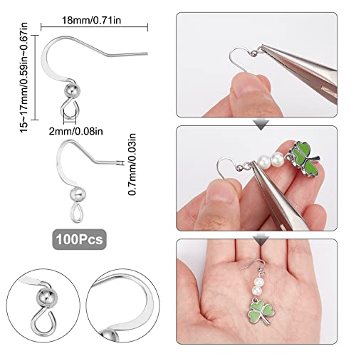 SUNNYCLUE 1 Box 100Pcs 304 Stainless Steel Earring Hooks Fish Hook Earring Wires Silver Earring Findings Ball Dot Earwires French Ear Hooks for jewellery Making Women Adults DIY Dangle Earrings Crafts - color: 100pcs 304 Stainless Steel Earring Hooks