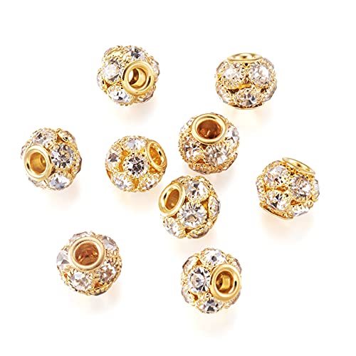 Craftdady 30Pcs 12mm Crystal Rhinestone Rondelle Spacer Beads Golden Disco Ball Loose Beads for Jewelry Making - color: Golden-12x10mm