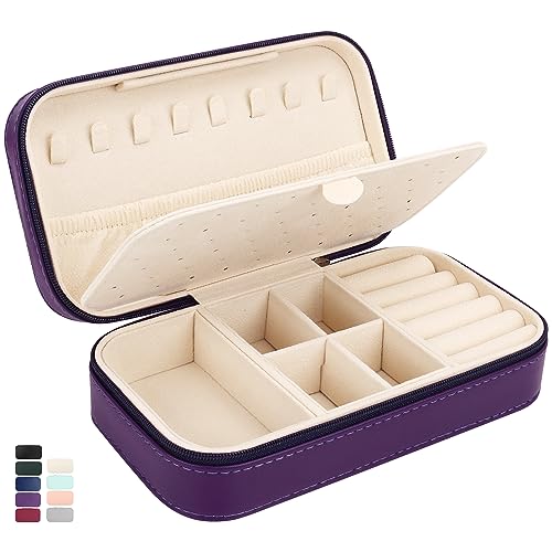 DesignSter Travel Jewelry Box, PU Leather Portable Jewelry Case, Small Jewelry Boxes for Gifts, Travel Jewelry Organizer for Women Rings Earrings Necklaces Bracelets (Dark Purple) - color: Dark Purple