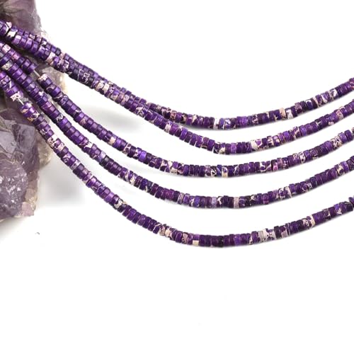 190pcs 4x2mm Purple Natural Sea Sediment Imperial Jasper Heishi Disc Rondelle Spacer Stone Semi Precious Gemstone Loose Beads for Jewelry Making 15 Inch - color: Purple Imperial, size: 4x2mm