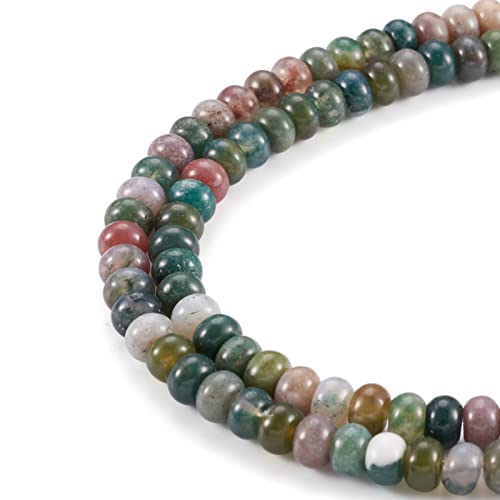 Cheriswelry 104pcs/Strand 6mm Natural Indian Agate Stone Beads Rondelle Gemstone Loose Spacer Abacus Beads Smooth Charms for DIY Craft Earring Bracelet Necklace Jewelry Making Supplies - color: Natural Indian Agate*2