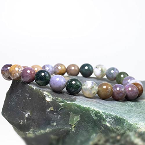 8mm Natural Gemstone Stretch Bracelet, Handmade Unisex Crystal Bracelets for Meditation, Yoga, Spiritual Healing & Positive Energy - color: Moss Agate