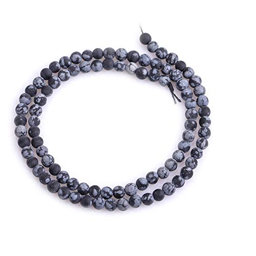 4mm Natural Stone Black Snowflake Jasper Frosted Matte Unpolished Round Spacer Beads for Jewelry Making Strand 15 inch - color: Black Snowflake, size: 4mm