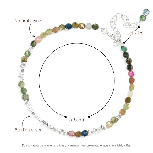 Natural Crystal Cut Bead Bracelet, 925 Silver Faceted Gemstone Jewelry for Women, Handmade Chakra Design Gift for Birthday Christmas Daily Wear - color: Multicolor Tourmaline