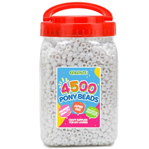 4500 pcs Whit Pony Beads 2.5 lb Bulk,White 6x9mm Plastic Kandi Beads in Handle Bucket for Craft Supplies,Jewelry Making, Bracelets, Hair Braiding & DIY Projects - color: White, size: Large