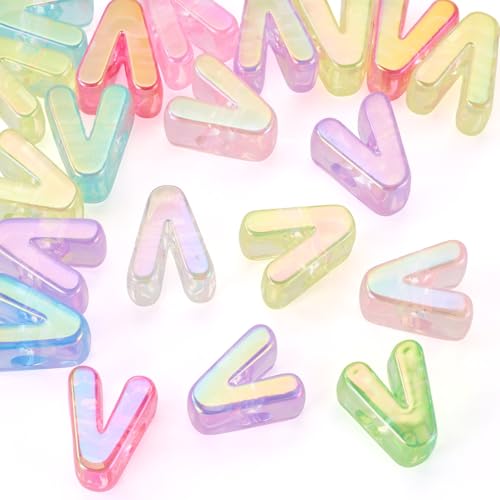 FASHEWELRY 20Pcs Large Hole Acrylic Beads Letter V Iridescent Big Plastic Letter Blocks European Beads Clear 3D Letters Initial Alphabet Bead for Keychains Necklace DIY Arts Craft - color: Random Clear, size: V