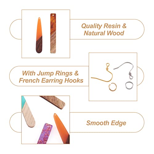 FASHEWELRY 18Pcs Wood Resin Earrings Charms Long Drop & Bar Shape Wooden Earring Blanks Earring Findings for Earrings Jewelry Making Kit with 120Pcs Earring Hooks & Jump Rings - color: 0Long Drop & Bar