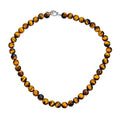 Simple Classic Hand Knotted Created Semi Precious Gemstone Round Ball 10MM Bead Strand Choker Collarbone Necklace Western Jewelry For Women Toggle Clasp 15 17 19 Inch - color: Brown Tigers Eye