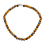 Simple Classic Hand Knotted Created Semi Precious Gemstone Round Ball 10MM Bead Strand Choker Collarbone Necklace Western Jewelry For Women Toggle Clasp 15 17 19 Inch - color: Brown Tigers Eye