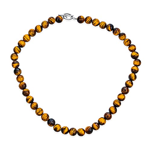Simple Classic Hand Knotted Created Semi Precious Gemstone Round Ball 10MM Bead Strand Choker Collarbone Necklace Western Jewelry For Women Toggle Clasp 15 17 19 Inch - color: Brown Tigers Eye