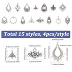 60Pcs 15 Styles Earring Chandelier Charms Filigree Charm Pendant Links Tibetan Antique Silver Vintage Hollow Teardrop Metal Earring Component Connectors Loops for Jewelry Making Findings