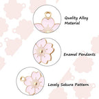 Beadthoven 100pcs Enamel Charms Cherry Blossom Daisy Flower Pendants Gold Plated Small Cute Bulk for Jewelry Making Bracelet Necklace Earrings Keychain DIY Accessories - color: Sakura Flower-Pink
