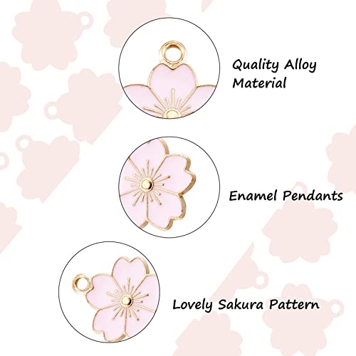 Beadthoven 100pcs Enamel Charms Cherry Blossom Daisy Flower Pendants Gold Plated Small Cute Bulk for Jewelry Making Bracelet Necklace Earrings Keychain DIY Accessories - color: Sakura Flower-Pink