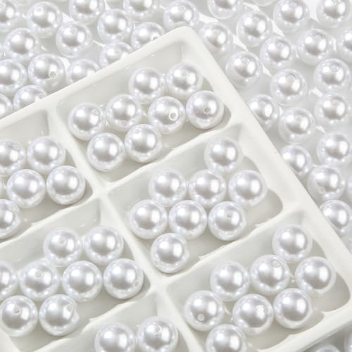 20mm Acrylic Beads 180pcs White Pearl Bead Chunk Bubblegum Beadable Pen Ball Beads for Pen Bag Jewelry Making Necklace Bracelets (White) - color: white
