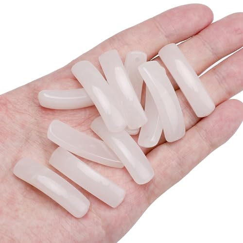 BEADIA Natural Curved White Agate Stone Beads 36x10mm 4pcs for DIY Bracelet Jewelry Making - color: White Agate