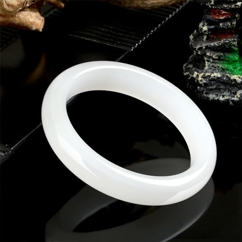 Landical 2.4'' Natural Jade Bracelet for Women Jade Bangle Bracelets with Box Good Luck Bangle Jewelry Gift for Mother - color: White