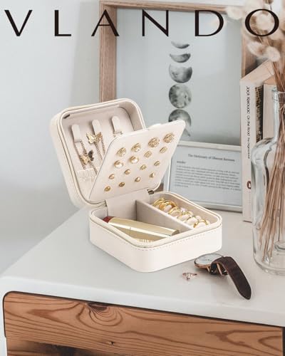 VLANDO Mothers Day Mom Gifts - Travel Jewelry Case, Small Travel Jewelry Organizer Box for Girls Women - White - color: White