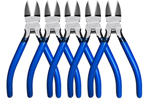 Wire Cutters 5 Pack, 6.5 inch,KAIHAOWIN Flush Cutters Diagonal Cutters Side Cutters Precision Ultra Sharp Spring Loaded Wire Snips Clippers Dikes Cutting Pliers Small for Crafting Jewelry Making,Blue - size: 6"x5 Pcs