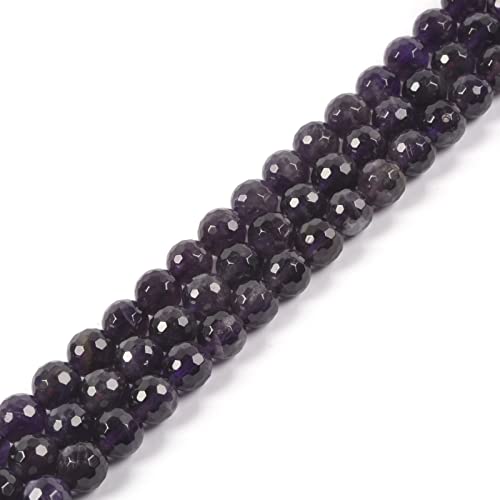 Natural Amethyst 8mm Gemstone Faceted Round Loose Strand Beads for DIY Necklace Bracelet Jewelry Making 15 Inch - color: Amethyst