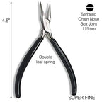 The Beadsmith Chain Nose Pliers – Serrated – Extra Fine Tips – 4.5 inches (114mm) – PVC Grip Handle with Double Leaf Springs – Jewelry Making Tool for Creating Bracelets, Earrings and Necklaces - style: Serrated Chain nose