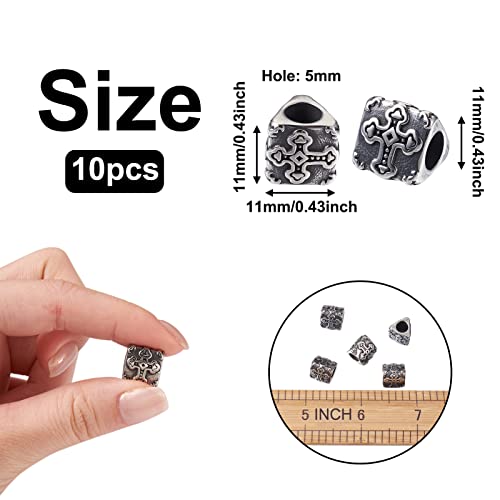 Cheriswelry 10pcs Triangular Prism 304 Stainless Steel European Large Hole Beads with Cross Antique Silver Metal Loose Spacer Beads 11x11mm for DIY Earring Bracelet Necklace Jewelry Making - color: Triangular