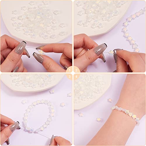 UR URLIFEHALL 100 Pcs Spray Painted Glass Star Beads AB Color Plated Frosted Glass Beads for Earring Bracelet Necklace DIY Craft Making - color: 100pcs-8x8.5x4mm-frosted white smoke glass star