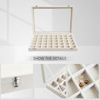 Wudygirl Large Jewelry Organizer Box with 40 Compartments Earring Holder Organizer Velvet Ring Display and Necklace Storage Tray Jewelry Box for Women (Beige Velvet) - style: Beige 40 Grid Tray