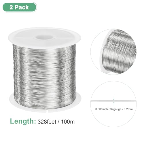 M METERXITY 2Roll 0.2mm Jewelry Wire, 32 Gauge 328FT Craft Wire Copper Beading Wire for Jewelry Making/Planting/Weaving/DIY Crafting, Soft Metal Wires [100M, Silver] - color: Silver, size: 32 Gauge 328FT