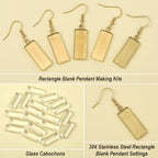 1 Box 60Pcs 20 Sets Earring Blank Tray Bezel Set Earring Blanks 10x25mm Rectangle Pendant Trays with Glass Cabochons Settings Silicone Ear Backs for Jewelry Making Supplies DIY Dangle Charms - style: Style 5