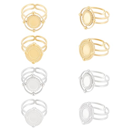 UNICRAFTALE 8Pcs 2 Colors Stainless Steel Open Cuff Rings Components Bezel Cup Ring Settings Gold Plated Oval Pad Ring Blanks Base Adjustable Blank Rings Tray 8~8.5x6~6.5mm for Jewelry Making - size: Tray: 8.5x6.5mm