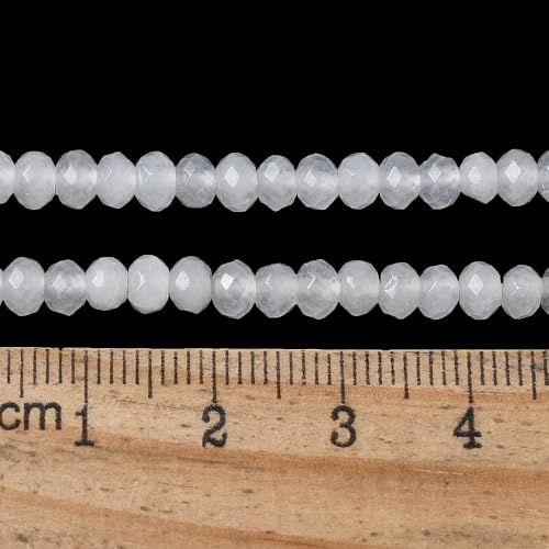 115pcs 4x2mm Rondelle Faceted Natural Jade Beads, Dyed Stone Beads Abacus Disk Stone Spacer Charm Bead for DIY Bracelet Necklace Jewelry Making Keychain Phone Chain Ornament, White - color: White