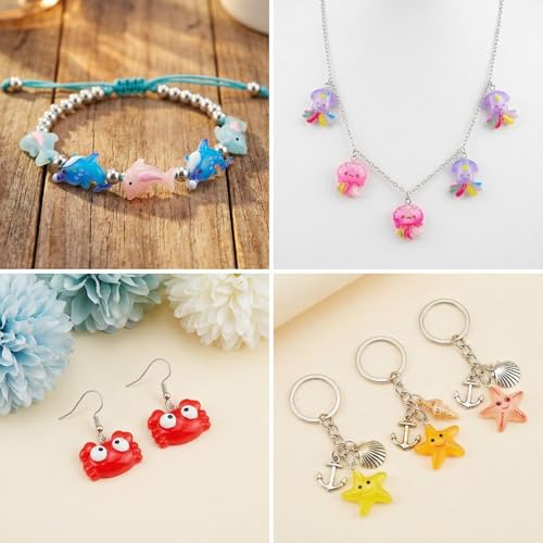 Keychain Charms Bulk 30pcs mixed Cute 3D Charms for Keychain Making for Bracelet Earring Jewelry Making DIY Crafts Includes Animal Food Fruit Flower Designs - color: Ocean Mix