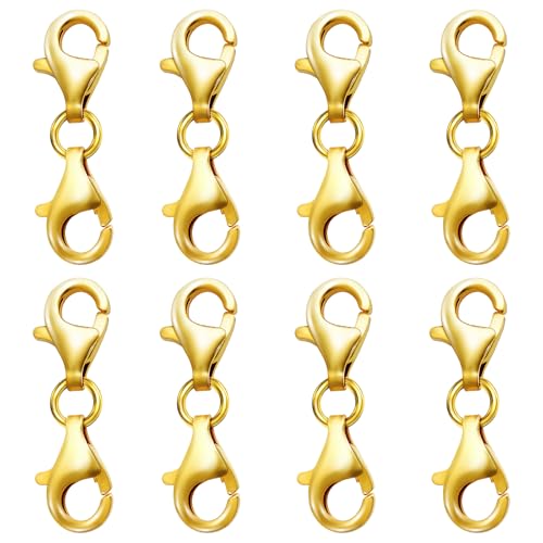 OHINGLT Double Lobster Claw Clasps Necklace Extender Gold, Double End Design Necklace Clasps and Closures, Bracelet Connector Suitable for Jewelry Making (8PCS Gold) - color: 8PCS Gold
