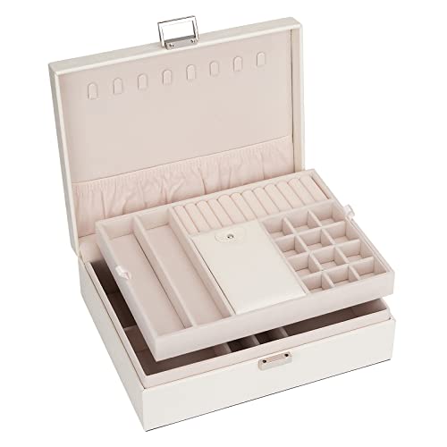 Jewelry Organizer Box for Girls Women - Double Layer Large Travel Jewelry Case with Gift Box/White - color: White