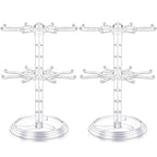 2 Pack Keychain Display Stand Rotating Jewelry 2 Tier Necklace Holder Plastic Spinning Bracelet Hanging Organizer Rotating Rack Earring Bracelet Stands for Vendors Malls Counter Dressing Table - color: Clear